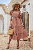 European And American Spring  Summer Vneck Print Dress