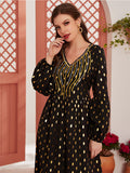 Women's V-neck Fashion Bronzing Print Embroidery Dress